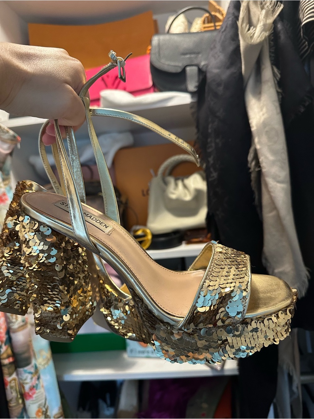Steve Madden Gold Sequin Platform Sandals